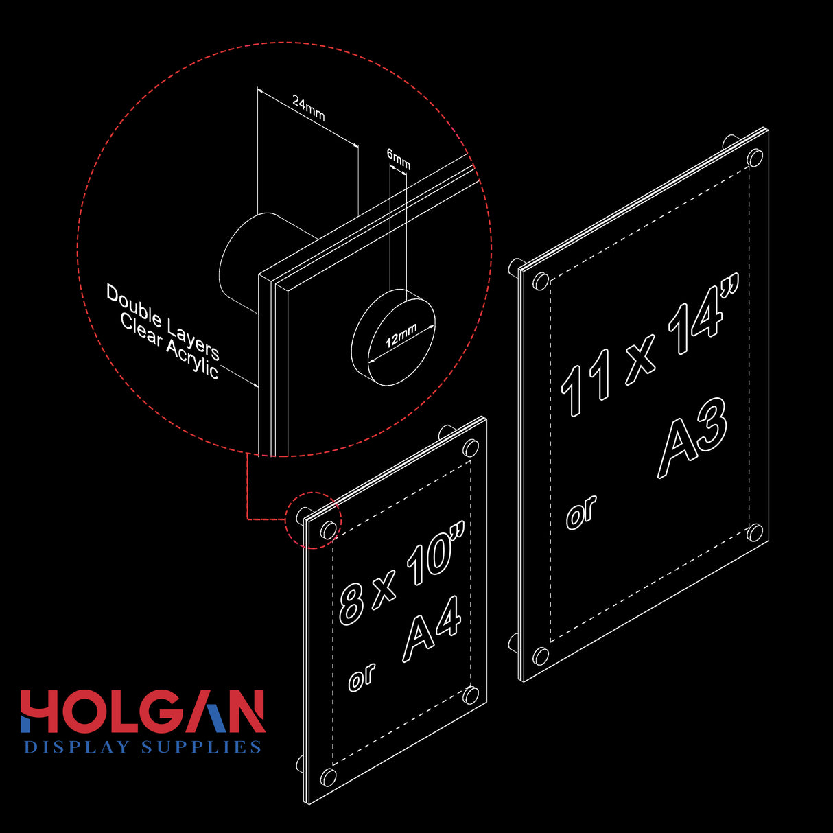 Wall Mount Sign Holder with Standoffs