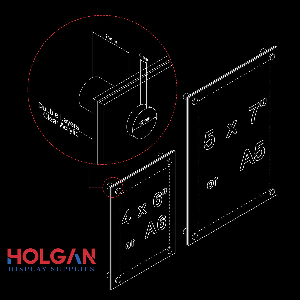 Wall Mount Acrylic Sign Holder with Standoffs