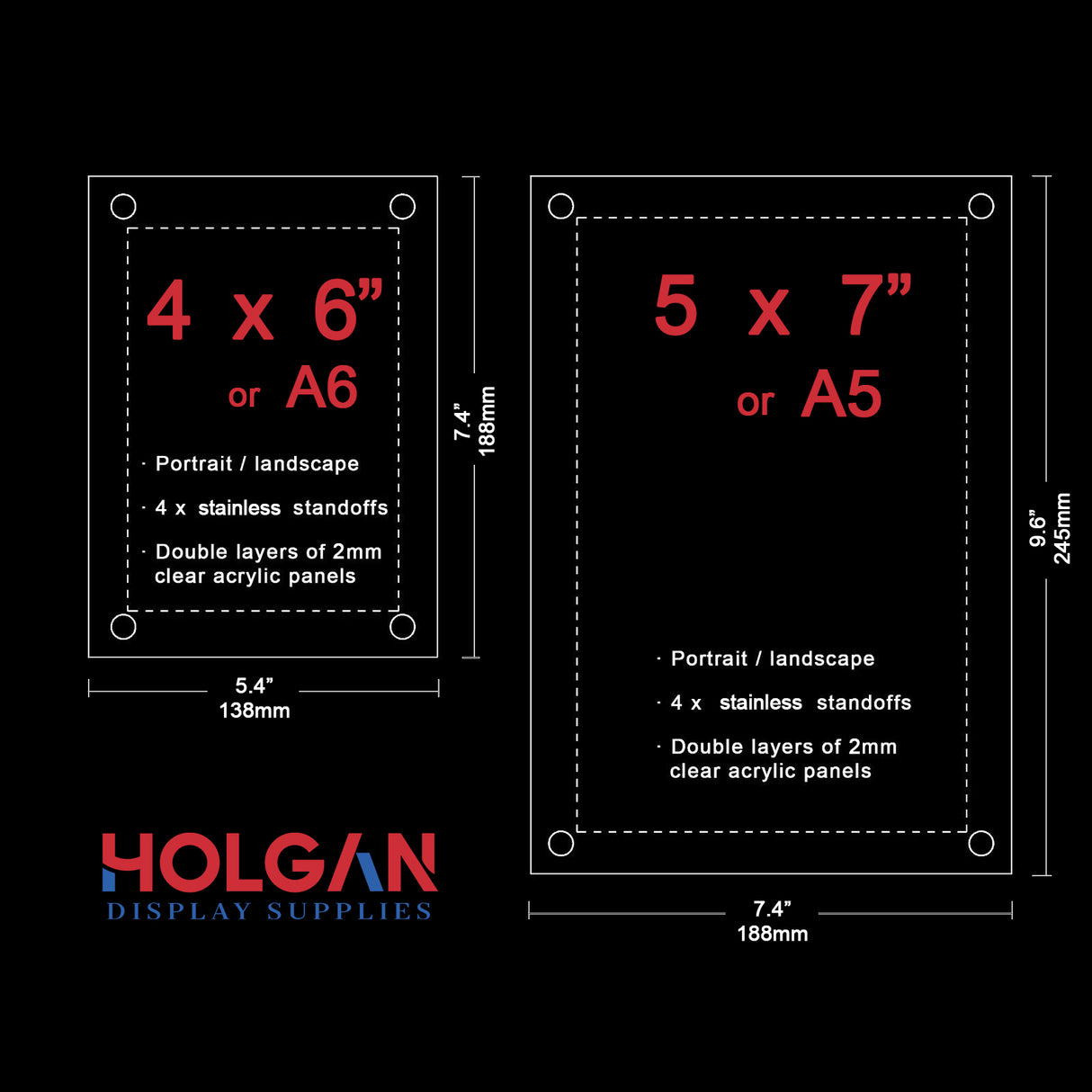 Wall Mount Acrylic Sign Holder with Standoffs